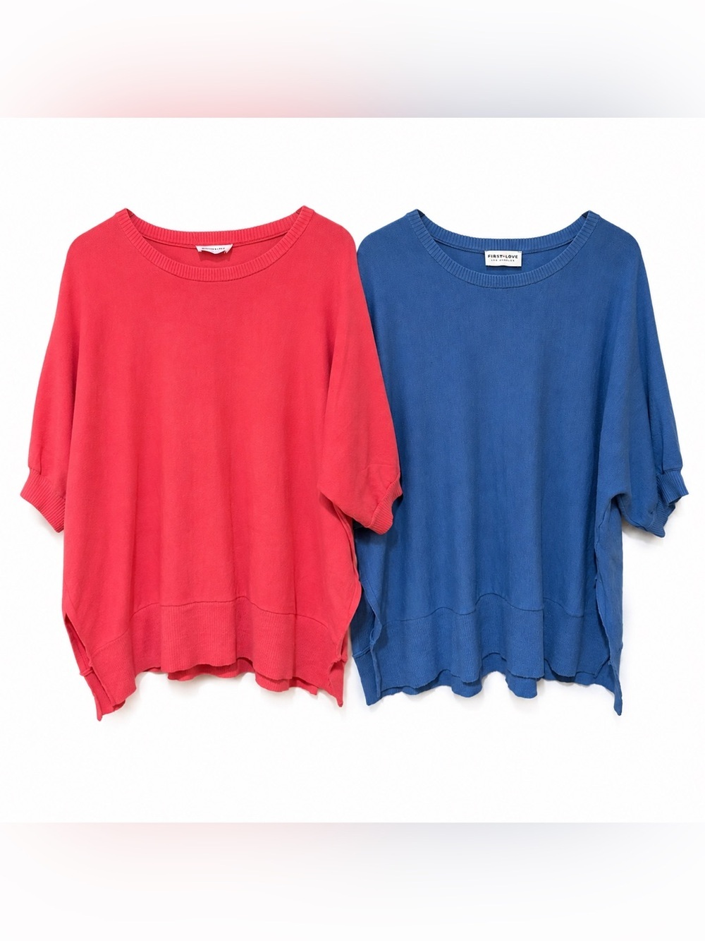 Bundle of 2 First Love Love Lyn Oversized Short Sleeve Sweater M Pink Blue